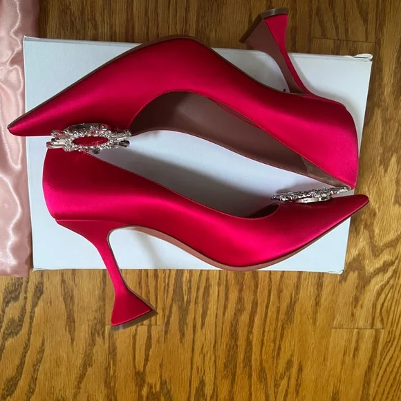 AMINA MUADDI Begum Fuchsia embellished satin pumps in 40.5 - Picture 7 of 11
